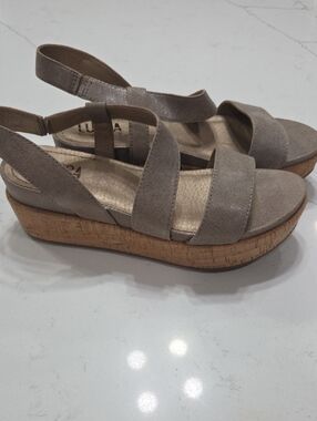 Women's Taupe Lucca Lane Cork Platform Wedge Sandals Sz8.5 New Without Tag